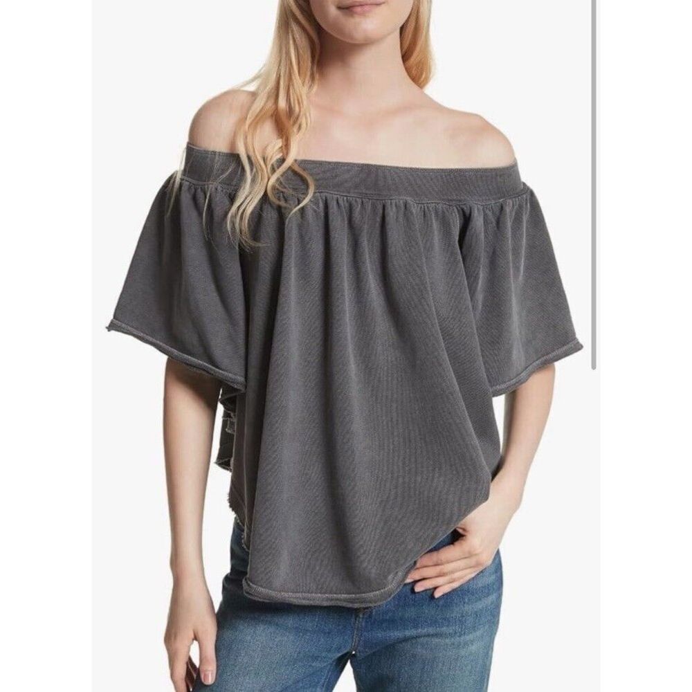 Free People Kiss Me Off the Shoulder Top Shirt Gray Medium